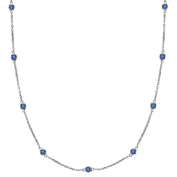 Fancy Blue Diamond Station Necklace 14k White Gold (0.75ct)