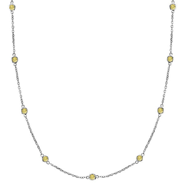 Fancy Yellow Canary Diamond Station Necklace 14k White Gold (1.50ct)