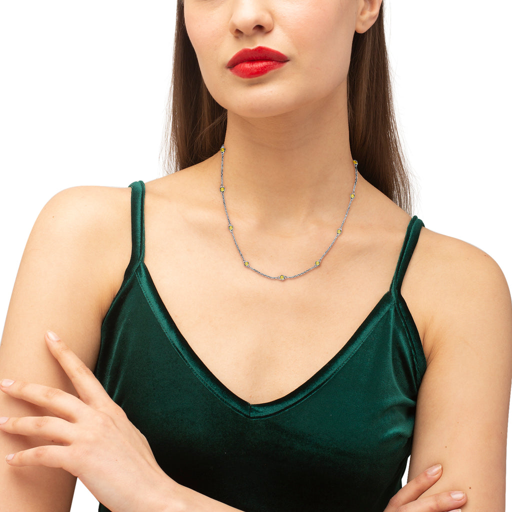 Fancy Yellow Canary Diamond Station Necklace 14k White Gold (0.50ct)