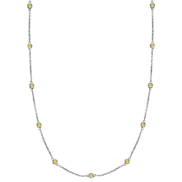 Fancy Yellow Canary Diamond Station Necklace 14k White Gold (0.50ct)