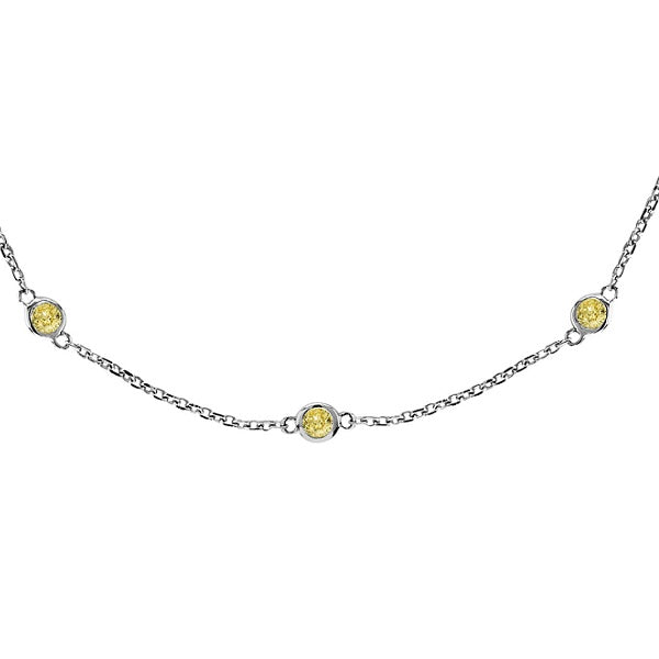 Fancy Yellow Canary Diamond Station Necklace 14k White Gold (0.75ct)