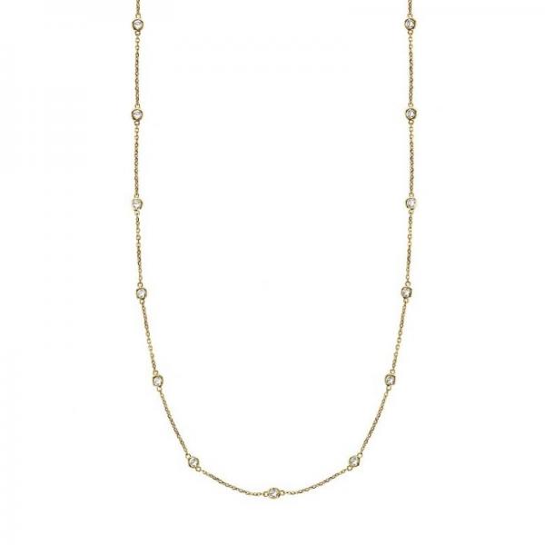 36 inch Long Lab Diamond Station Necklace Strand 14k Yellow Gold (0.66ct)