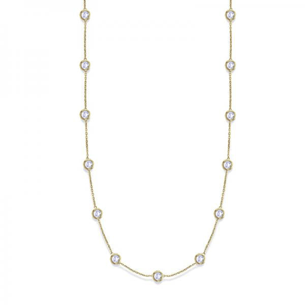36 Inch Long Lab Diamond Station Necklace Strand 14k Yellow Gold (8.00ct)