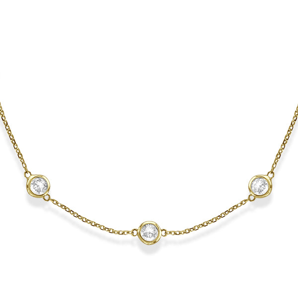 36 Inch Long Lab Diamond Station Necklace Strand 14k Yellow Gold (8.00ct)