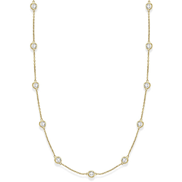 36 Inch Long Lab Diamond Station Necklace Strand 14k Yellow Gold (8.00ct)