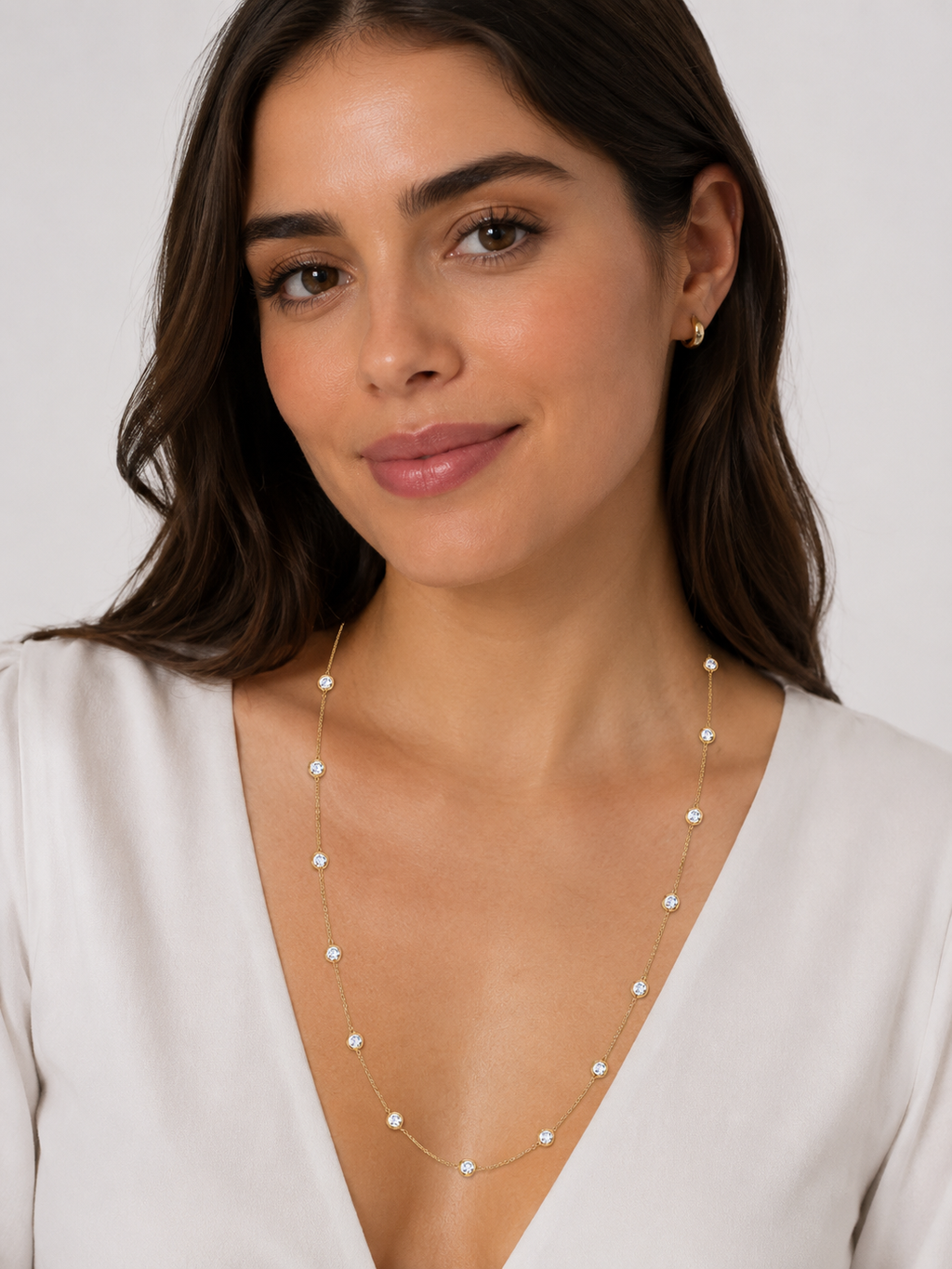 36 Inch Long Lab Diamond Station Necklace Strand 14k Yellow Gold (9.00ct)