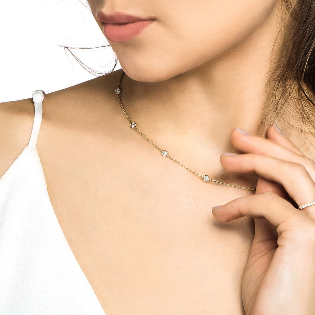 Diamond Station Necklace Bezel-Set in 14k Yellow Gold (1.00ctw)