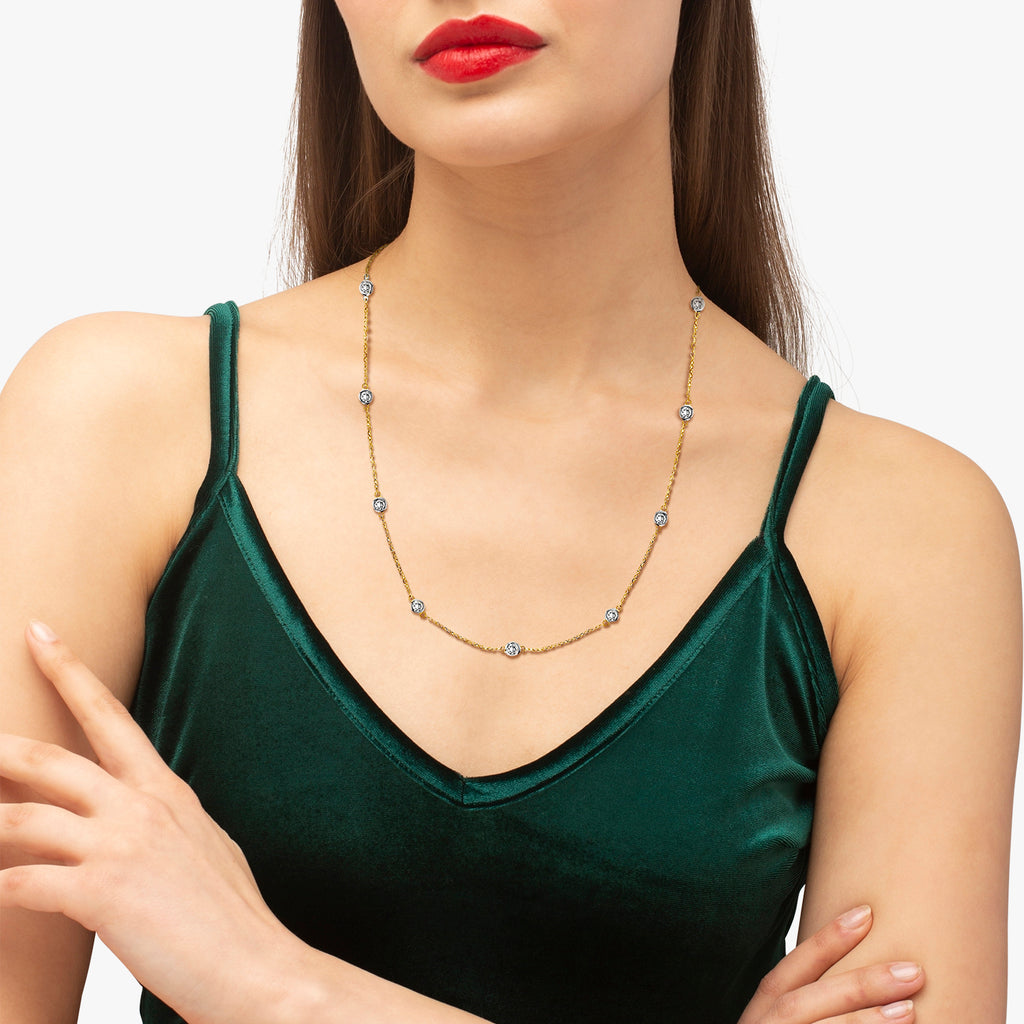 Lab Diamonds By The Yard Station Necklace 14k Two Tone Gold (1.00ctw)