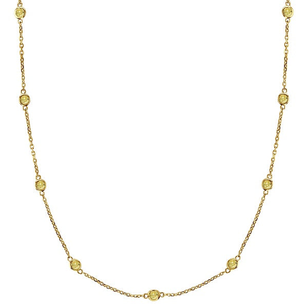 Fancy Yellow Canary Diamond Station Necklace 14k Gold (0.75ct)