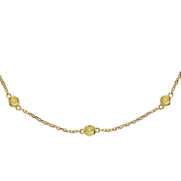 Fancy Yellow Canary Diamond Station Necklace 14k Gold (0.75ct)