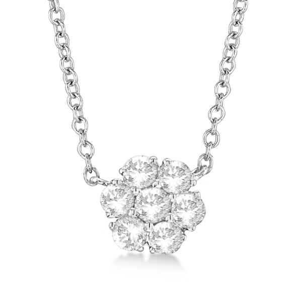 Flower Pendant Diamond Station Necklace 14k White Gold (1.00ct)
