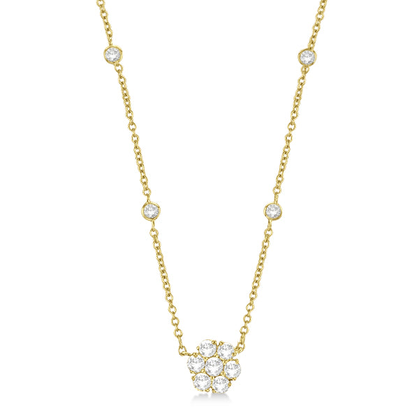 Flower Pendant Diamond Station Necklace 14k Yellow Gold (1.50ct)