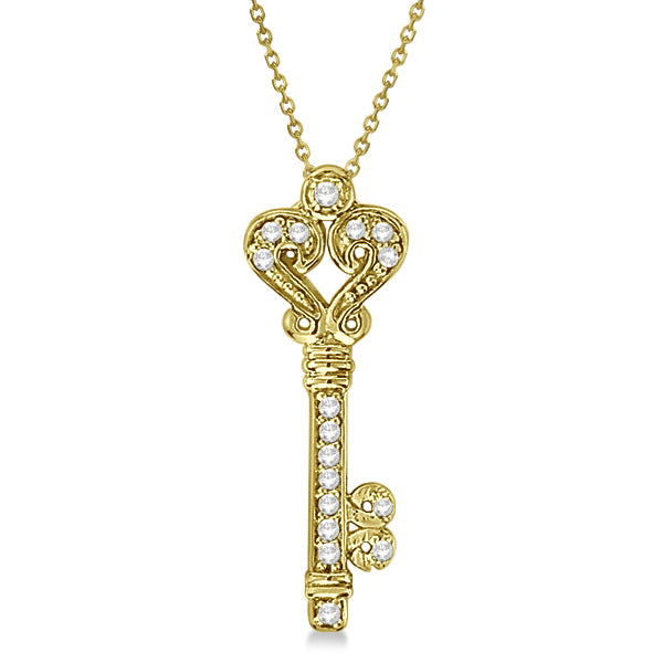 Diamond Fleur De Lis Key Pendant Necklace in 14k Yellow Gold (0.25ct)