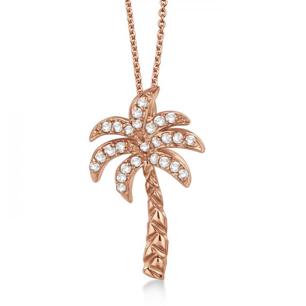Palm Tree Shaped Diamond Pendant Necklace 18k Rose Gold (0.25ct)