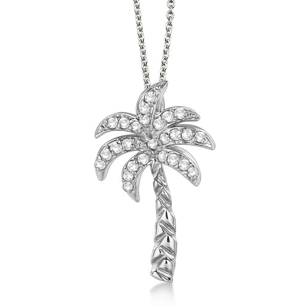Palm Tree Lab Diamond Pendant Necklace 18k White Gold (0.25ct)