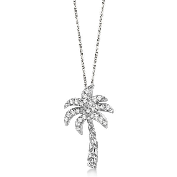 Palm Tree Lab Diamond Pendant Necklace 18k White Gold (0.25ct)