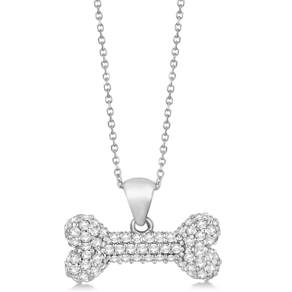 Pave Lab Grown Diamond Dog Bone Pendant Necklace 14K White Gold (0.80ct)