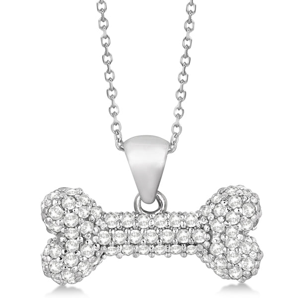 Pave Diamond Dog Bone Pendant Necklace 14K White Gold (0.80ct)