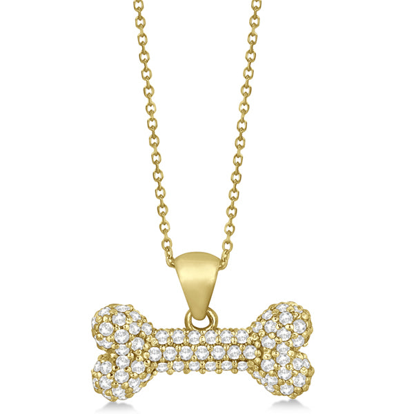 Pave Lab Grown Diamond Dog Bone Pendant Necklace 14K Yellow Gold (0.80ct)