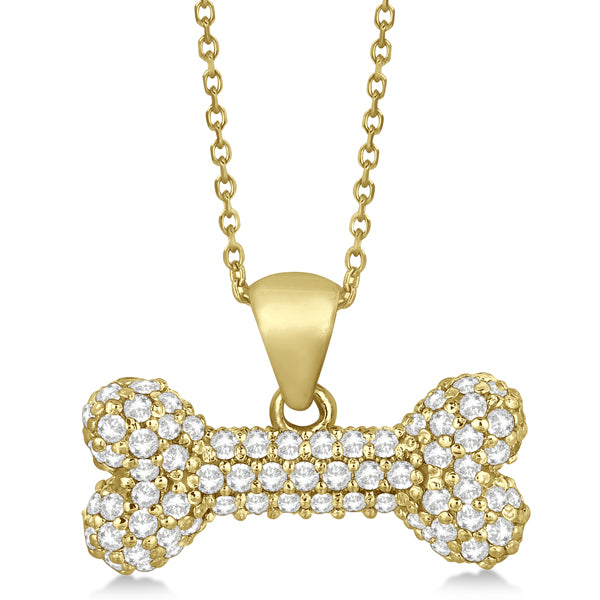 Pave Diamond Dog Bone Pendant Necklace 14K Yellow Gold (0.80ct)