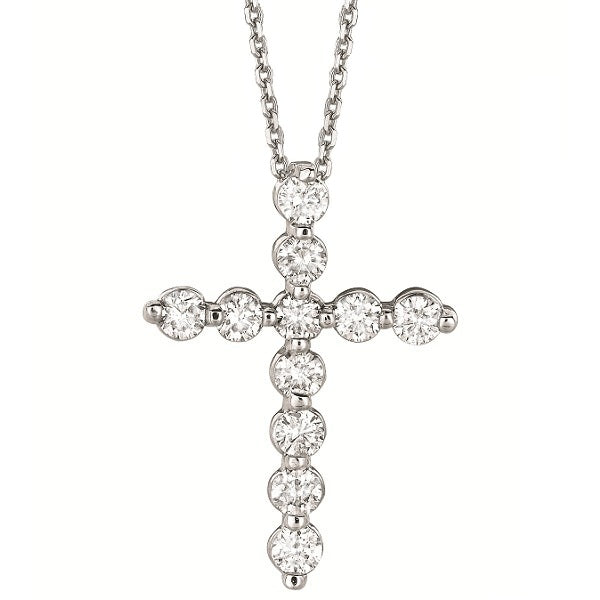 Diamond Cross Pendant Necklace in 18k White Gold (1.01ct)