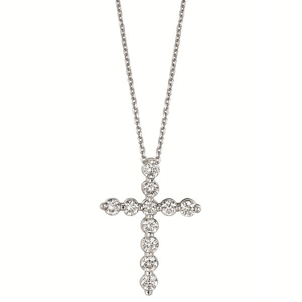 Diamond Cross Pendant Necklace in 14k White Gold (1.01ct)