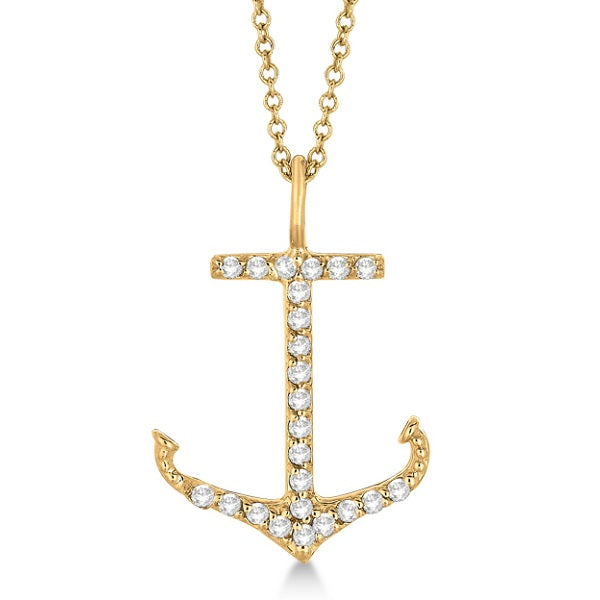 Anchor Shaped Diamond Pendant Necklace 14k Yellow Gold (0.30ct)