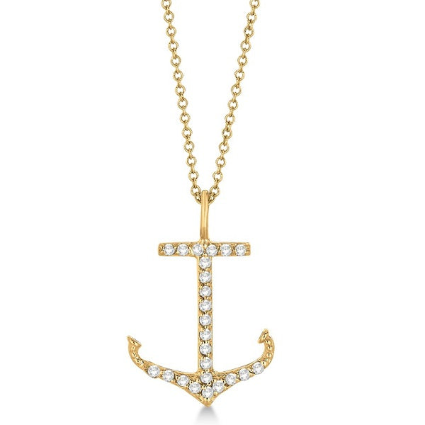 Anchor Shaped Diamond Pendant Necklace 14k Yellow Gold (0.30ct)