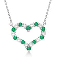 Open Heart Diamond & Emerald Pendant Necklace 14k White Gold (1.10ct)