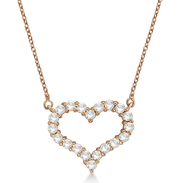 Open Heart Diamond Pendant Necklace 14k Rose Gold (1.00ct)