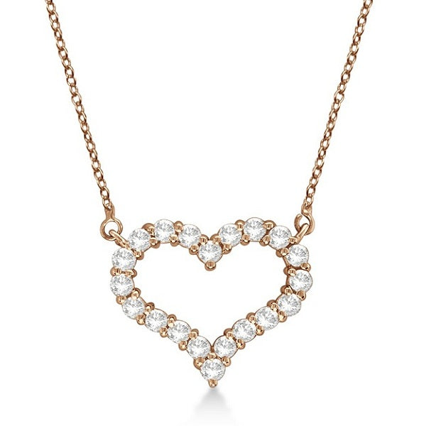 Open Heart Diamond Pendant Necklace 14k Rose Gold (2.00ct)