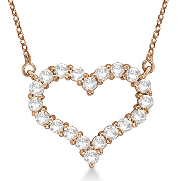Open Heart Diamond Pendant Necklace 14k Rose Gold (3.10ct)