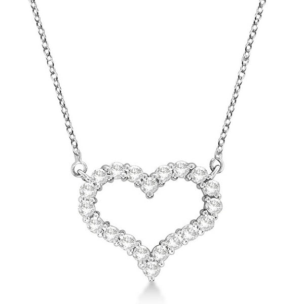 Open Heart Diamond Pendant Necklace 14k White Gold (2.00ct)