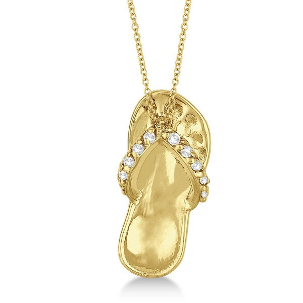 Flip Flop Shaped Lab Diamond Pendant Necklace 14k Yellow Gold (0.15ct)