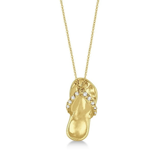 Flip Flop Shaped Lab Diamond Pendant Necklace 14k Yellow Gold (0.15ct)