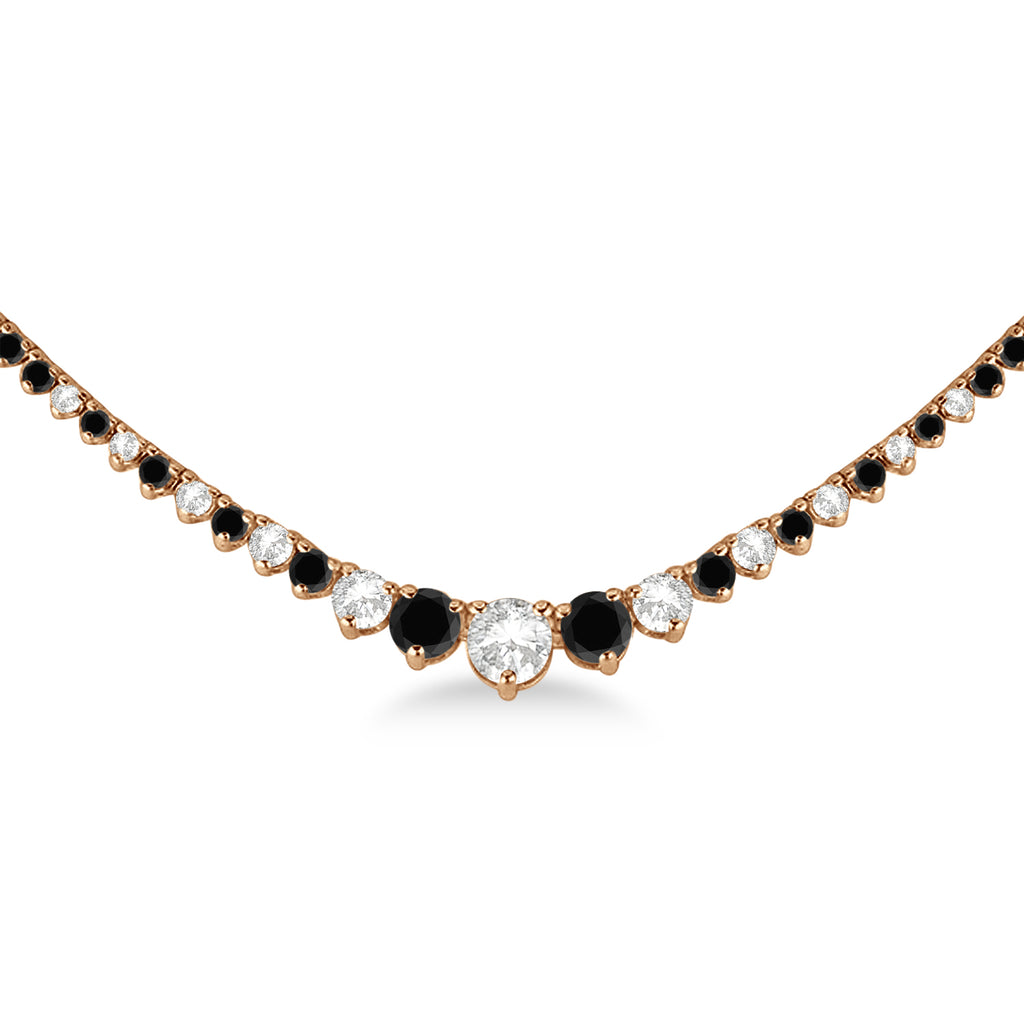 Graduated Eternity Black & Lab White Diamond Tennis Necklace 14k Rose Gold (5.25ct)