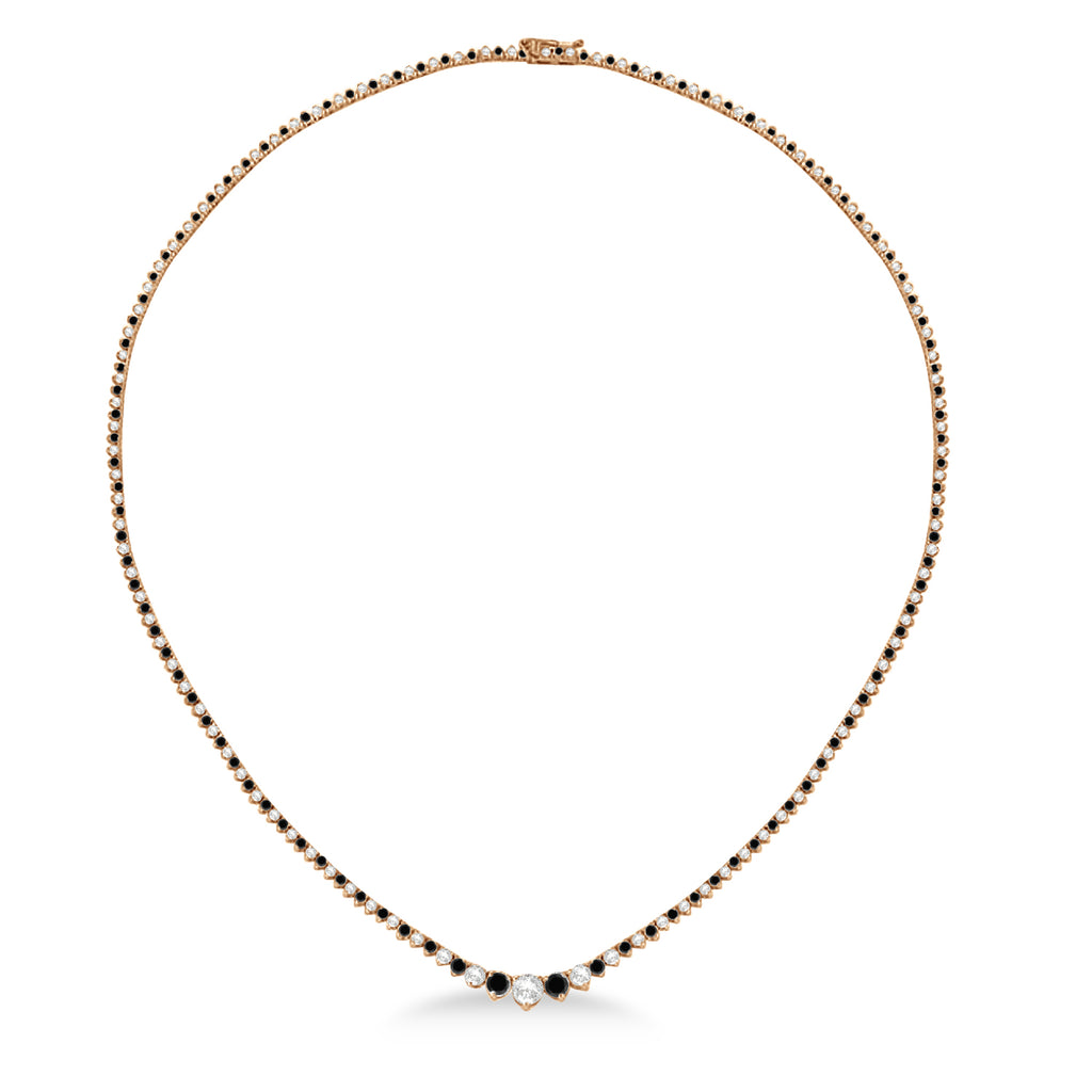Graduated Eternity Black & White Diamond Tennis Necklace 14k Rose Gold (5.25ct)