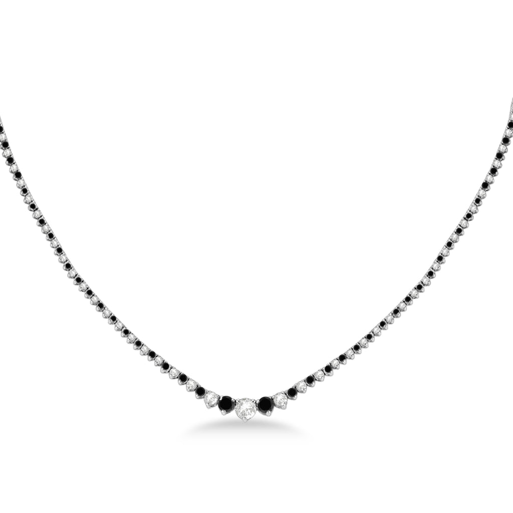 Graduated Eternity Black & Lab White Diamond Tennis Necklace 14k White Gold (5.25ct)