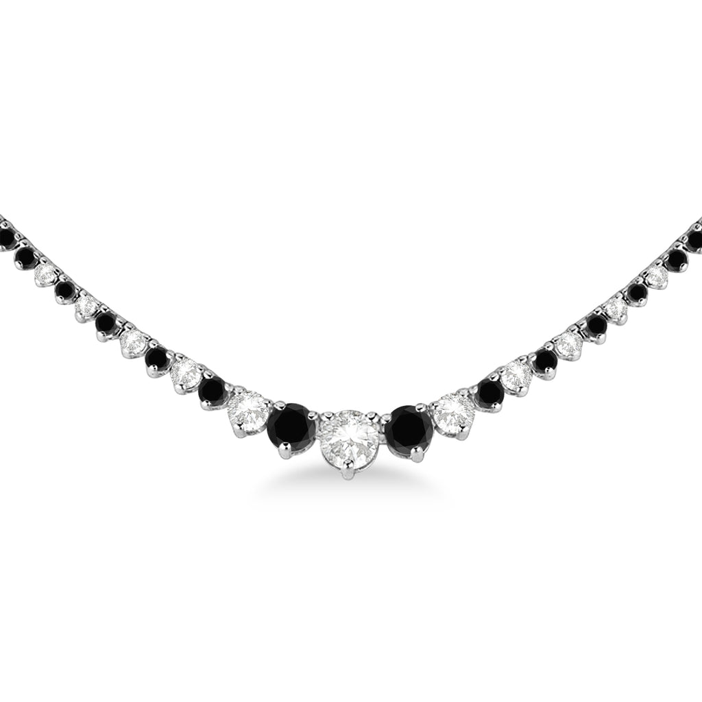 Graduated Eternity Black & Lab White Diamond Tennis Necklace 14k White Gold (5.25ct)