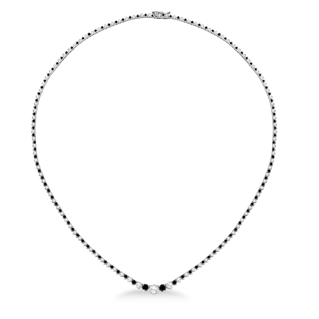 Graduated Eternity Black & Lab White Diamond Tennis Necklace 14k White Gold (5.25ct)