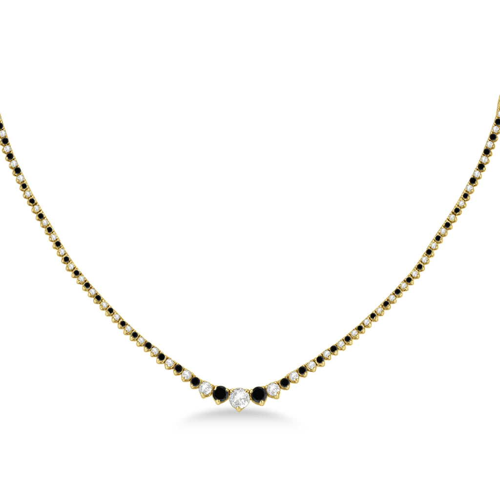 Graduated Eternity Black & Lab White Diamond Tennis Necklace 14k Yellow Gold (5.25ct)