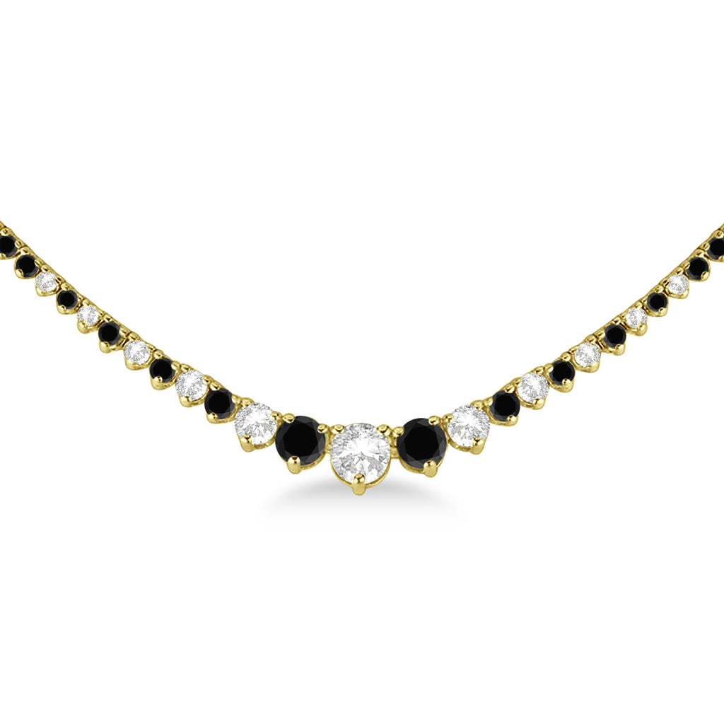 Graduated Eternity Black & Lab White Diamond Tennis Necklace 14k Yellow Gold (5.25ct)