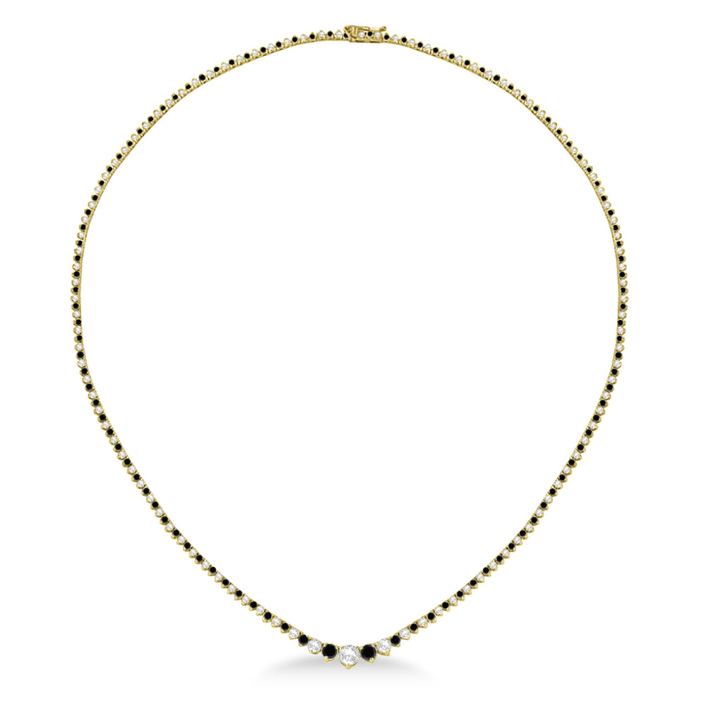 Graduated Eternity Black & Lab White Diamond Tennis Necklace 14k Yellow Gold (5.25ct)