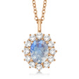 Oval Moonstone and Diamond Pendant Necklace 14k Rose Gold (2.80ctw)
