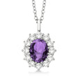 Oval Amethyst & Diamond Pendant Necklace 14k White Gold (3.60ctw)