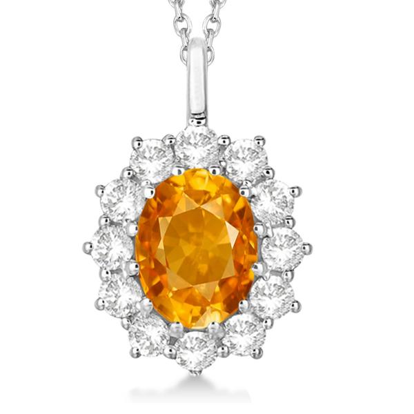 Oval Citrine and Diamond Pendant Necklace 14k White Gold (3.60ctw)