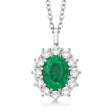 Oval Lab Emerald & Lab  Diamond Pendant Necklace 18k White Gold (3.60ctw)