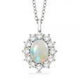 Oval Shape Opal & Diamond Pendant Necklace 14k White Gold (3.60ctw)
