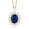 Oval Lab Blue Sapphire & Lab  Diamond Pendant Necklace 14k Rose Gold (3.60ctw)