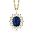Oval Lab Blue Sapphire & Lab  Diamond Pendant Necklace 18k Yellow Gold (3.60ctw)